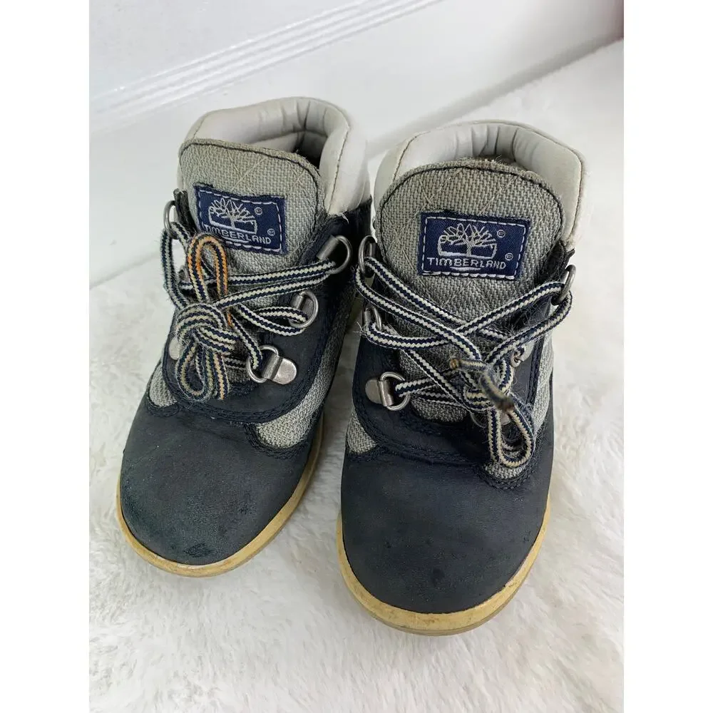 Timberland Toddler Field Boots Dark Navy White Nubuck Lace-Up Size 10M